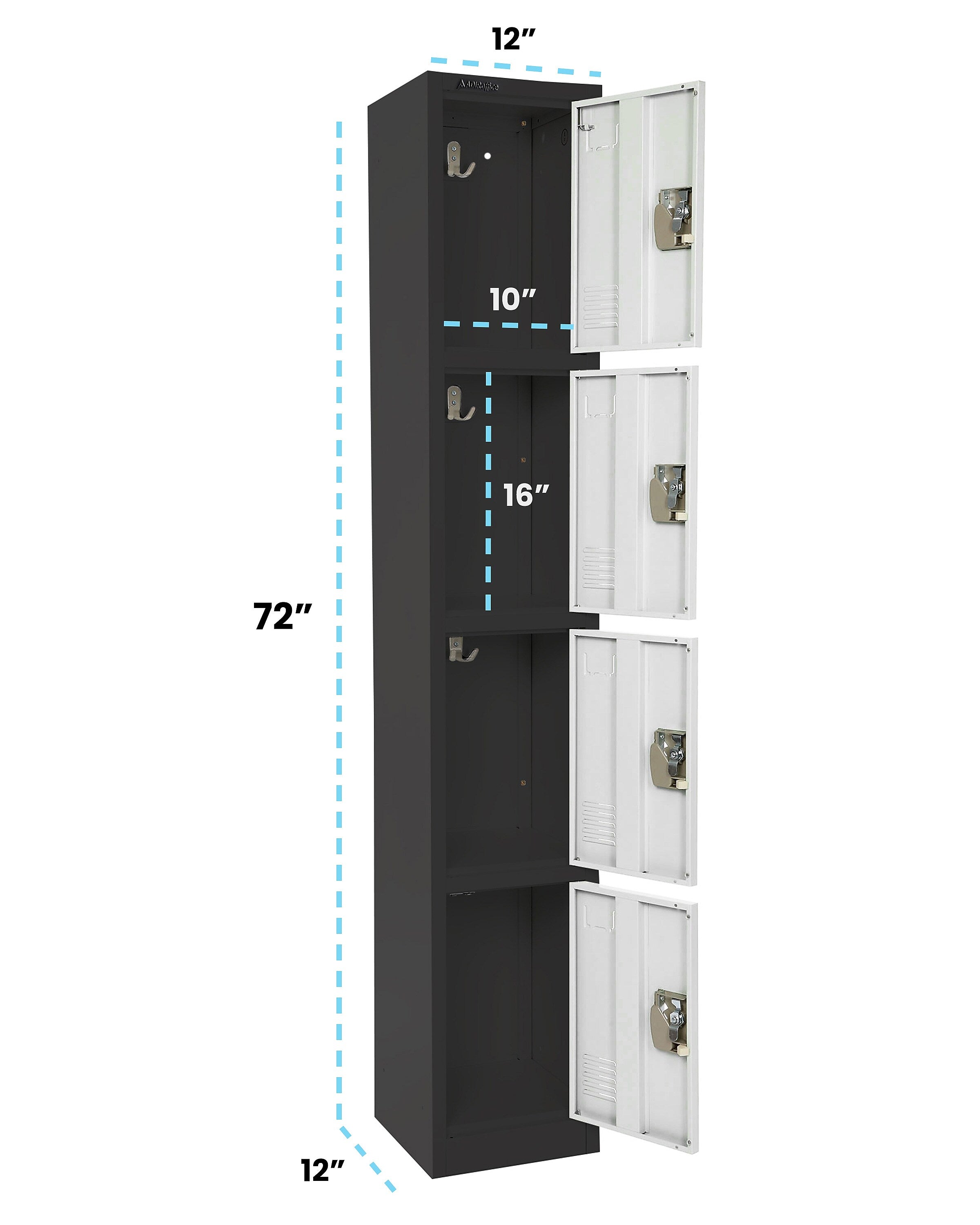 AdirOffice 72" 4-Tier Black and White Storage Locker, 4/Pack (ADI629-204-B-W-PKG-4)