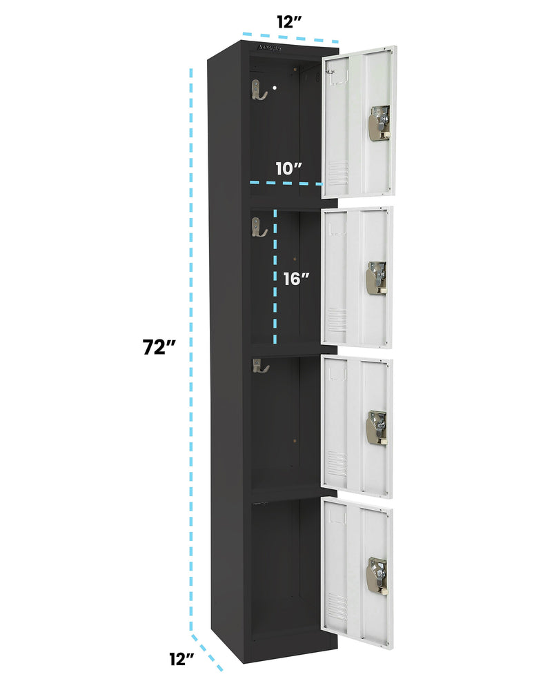 AdirOffice 72" 4-Tier Black and White Storage Locker, 4/Pack (ADI629-204-B-W-PKG-4)