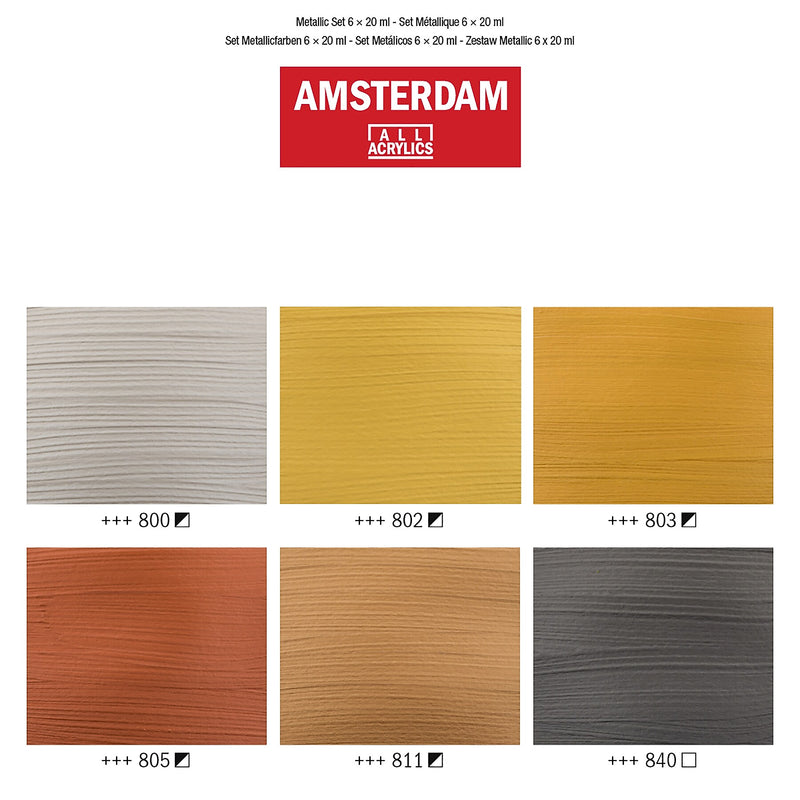 Amsterdam Metallic Acrylic Paint, Assorted Colors, 6/Pack (AMS17820501)