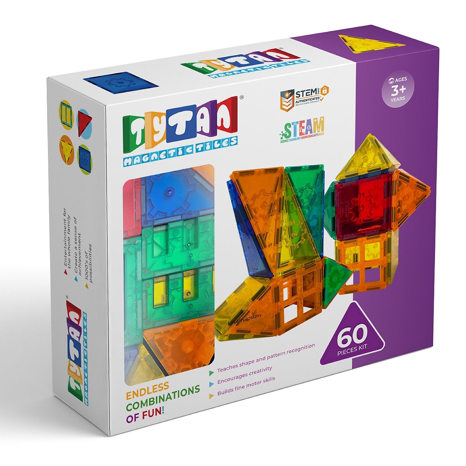 Tytan Toys Magnetic Tiles & Building Blocks, 60 Pieces (ACTYT003)