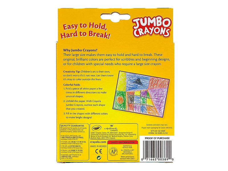 Crayola Jumbo Crayons, Assorted Colors, 8/Box, 24 Boxes/Carton (52-0389CT)