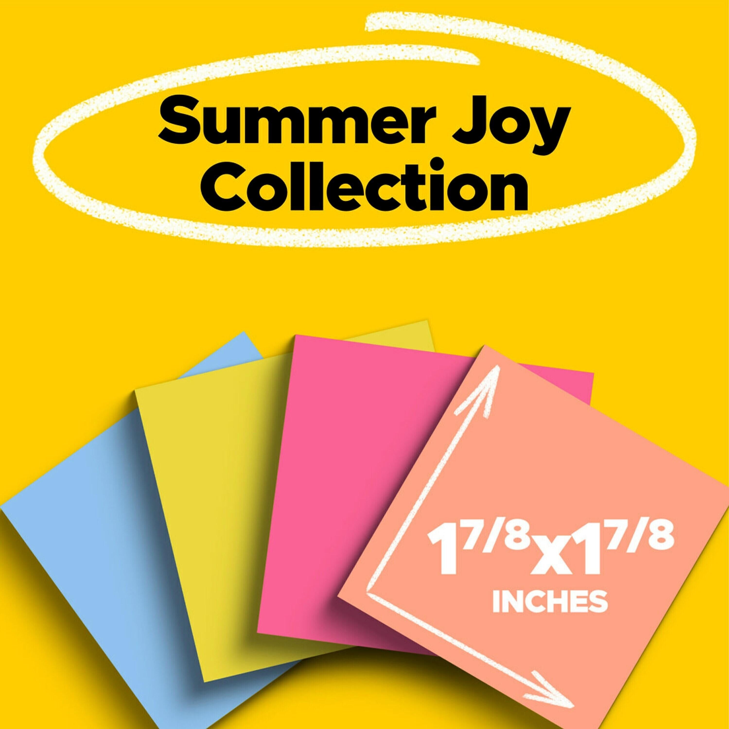 Post-it Super Sticky Notes, 1 7/8" x 1 7/8", Summer Joy Collection, 90 Sheets/Pad, 8 Pads/Pack (622-8SSJOY)