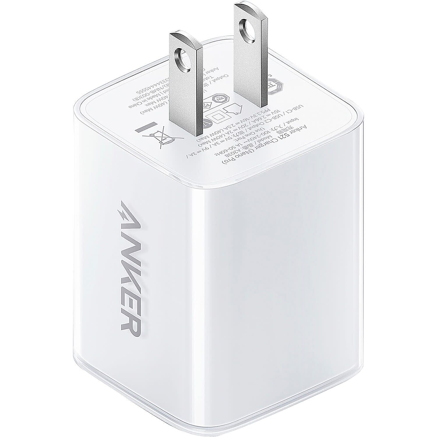 Anker 521 Nano Pro USB-C Wall Charger, 40W, White (A2038J21-1)