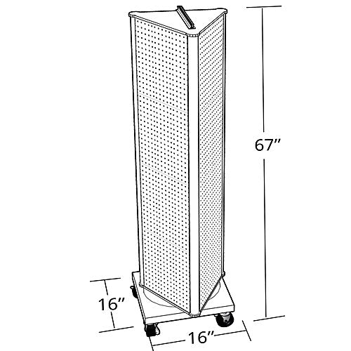 Azar Displays 60” x 16” Three-Sided Revolving Pegboard Tower Floor Display on Wheeled Metal Base, Black (700452-BLK)