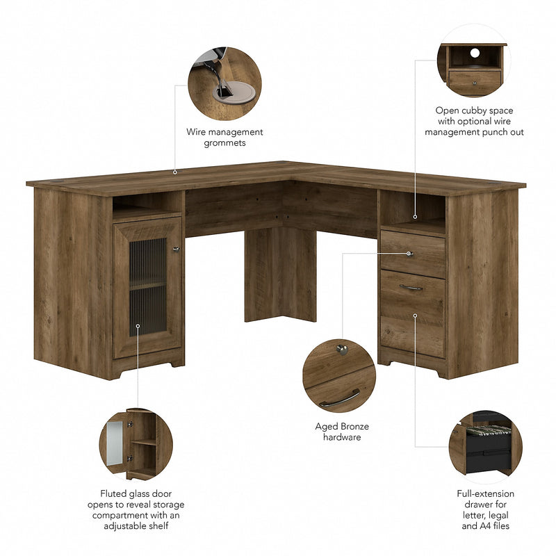 Bush Furniture Cabot 60"W Wood L-Shaped Computer Desk, Reclaimed Pine (WC31530K)