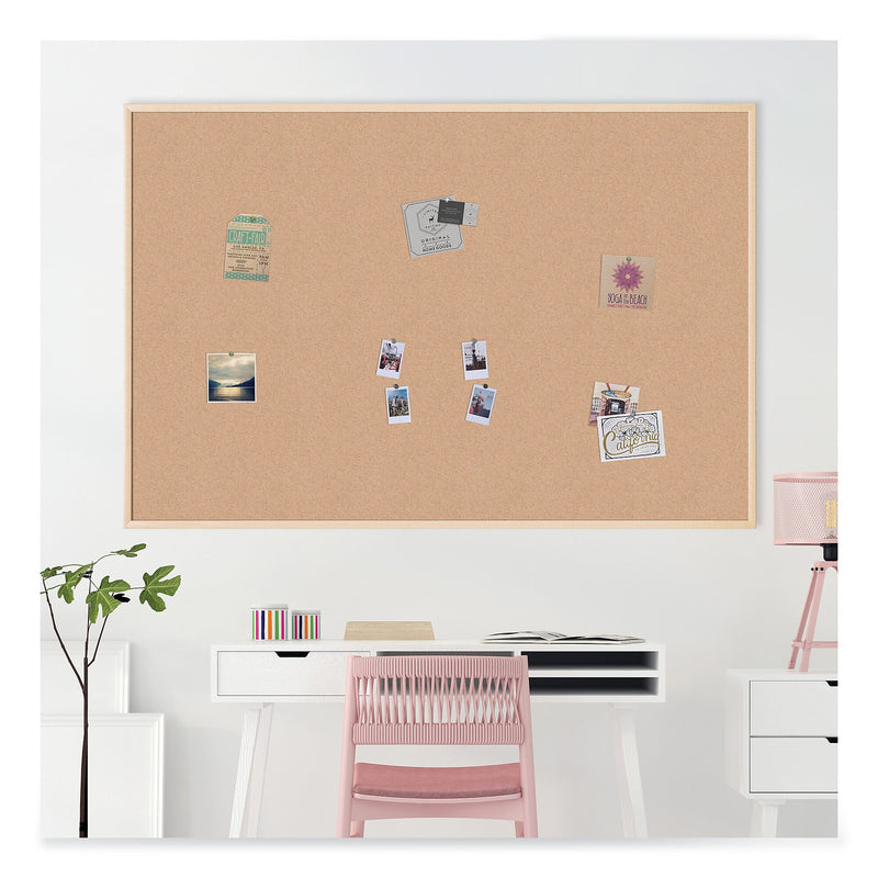 U Brands Cork Bulletin Board, 35 x 23, Tan Surface, Birch Wood Frame