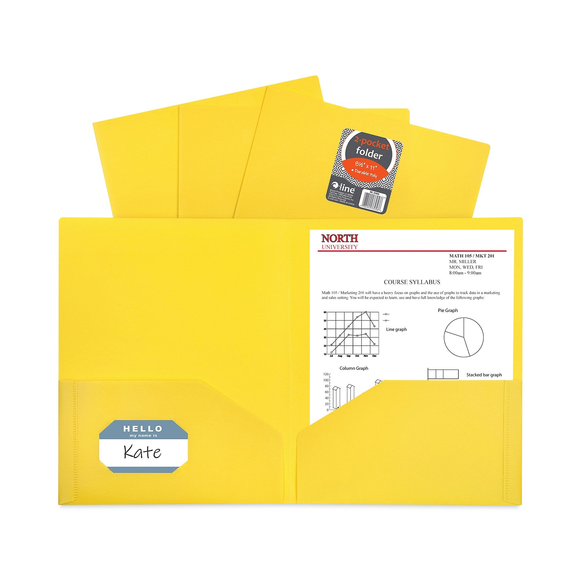 C-Line® Two-Pocket Heavyweight Poly Portfolio Folder, 11 x 8.5, Yellow, 25/Box