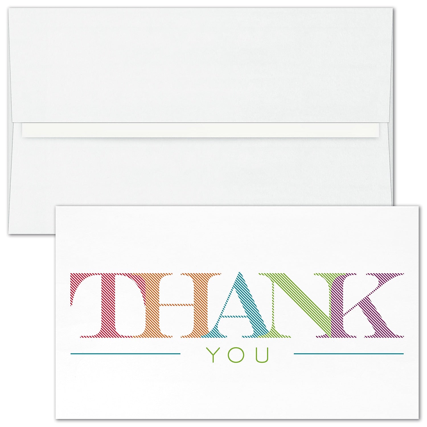 "Colorful Thank You"   Card w/ White Unlined Envelope, 50/BX