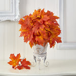 Nearly Natural 20" Autumn Maple Leaf Artificial Plant in Metal Planter (P1545-OG)