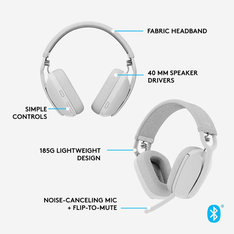 Logitech Zone Vibe 100 Wireless Noise Canceling Bluetooth Stereo Headset, USB-C, MS Certified (981-001257)