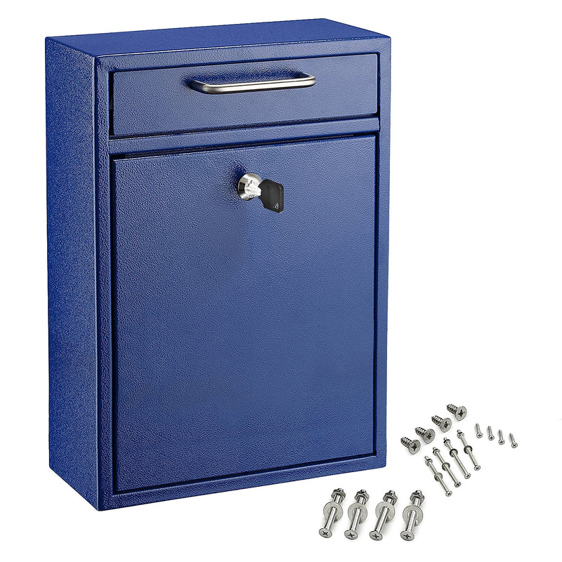AdirOffice Steel Large Wall Mounted Drop Box Interoffice Mailbox, Key Lock, Blue (631-04-BLU-PKG)