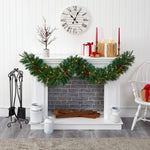 Nearly Natural 6-ft Mixed Pine Artificial Christmas Garland with 35 Clear LED Lights, Berries and Pinecones (W1108)