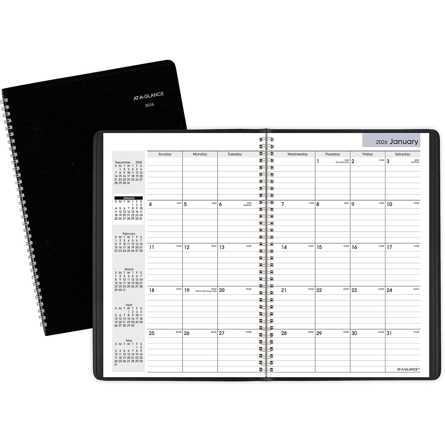 2026 AT-A-GLANCE DayMinder 8" x 12" Monthly Planner, Faux Leather Cover, Black (G470-00-26)