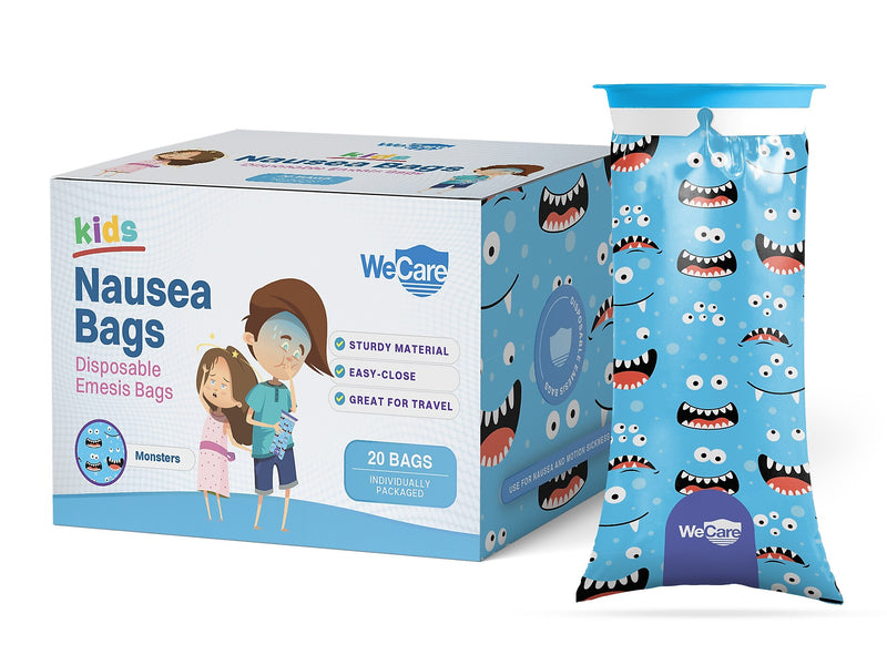 WeCare Monsters Kids' Disposable Emesis Bag for Nausea and Motion Sickness, Multicolor (WC-EMES-M-20)