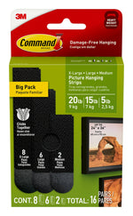 Command Picture Hanging Strip Mixed Pack, Black, 16/Pack (17218BLK-16ES)