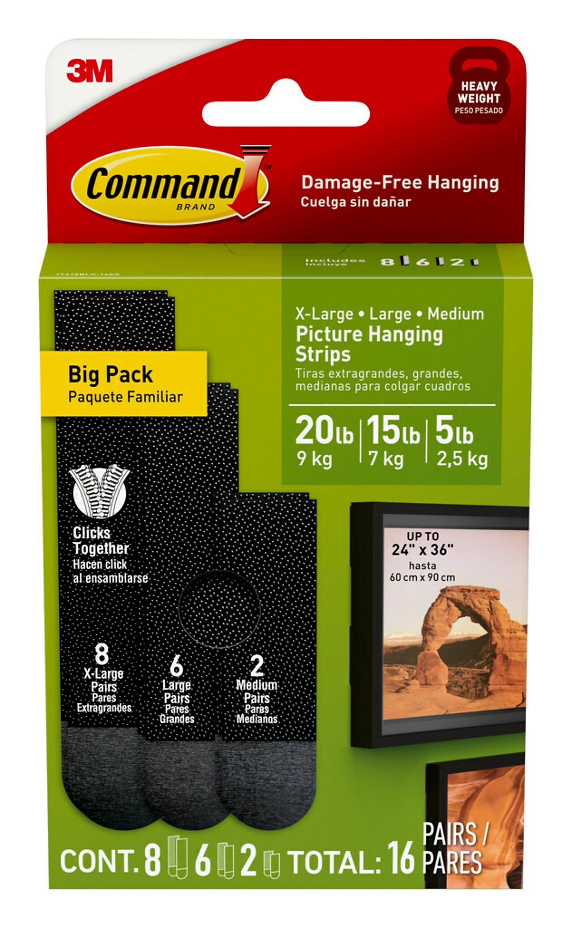 Command Picture Hanging Strip Mixed Pack, Black, 16/Pack (17218BLK-16ES)