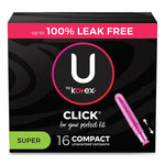 Kotex U Click Compact Super Absorbency Tampons, Plastic Applicator, 16/Box, 8 Boxes/Carton (51581)