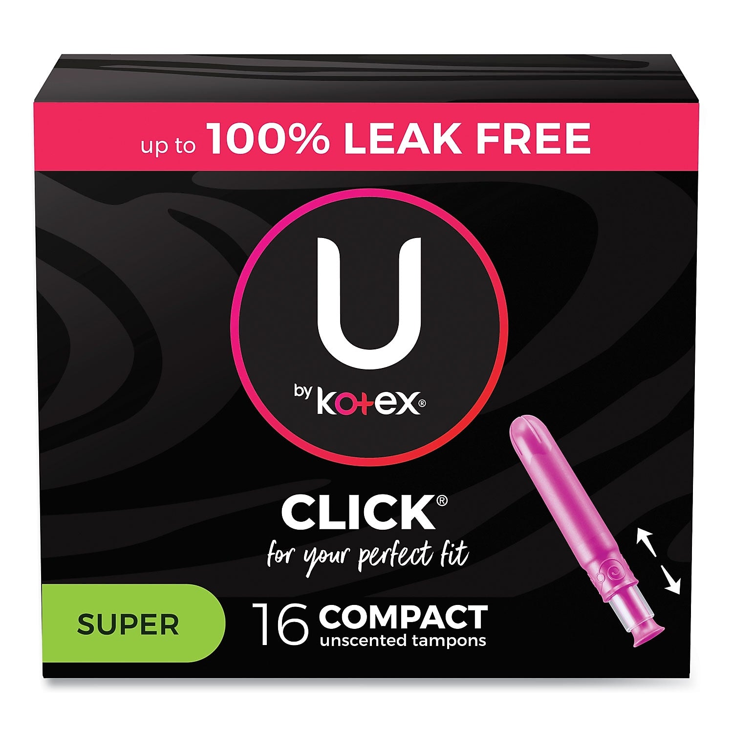 Kotex U Click Compact Super Absorbency Tampons, Plastic Applicator, 16/Box, 8 Boxes/Carton (51581)