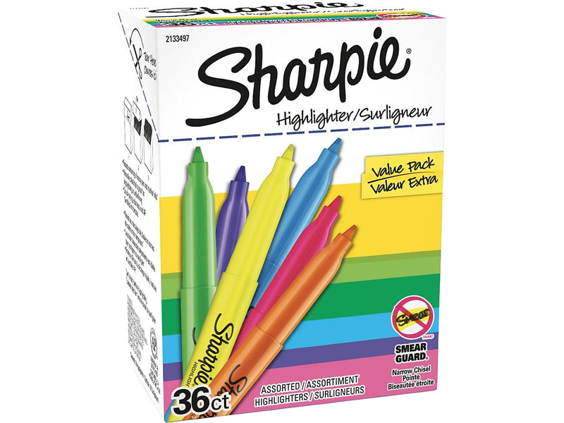 Sharpie Stick Highlighters, Chisel Tip, Assorted Inks, 36/Box, 6 Boxes/Carton (2133497CT)