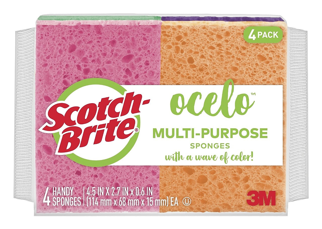 Scotch-Brite Ocelo Handy Multi-Purpose Sponges, Assorted Colors, 4 Sponges/Pack (7274-FD)