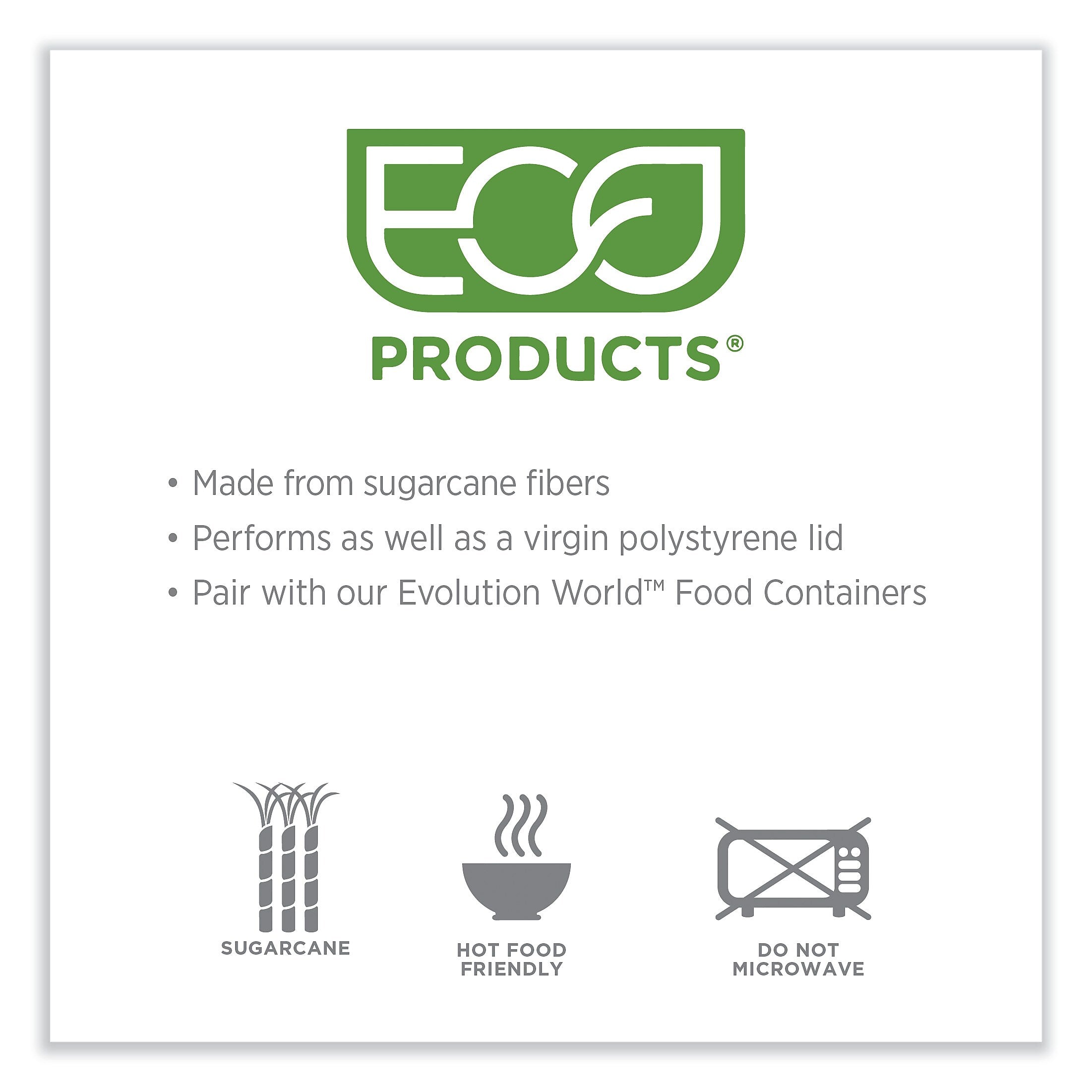 Eco-Products Evolution World EcoLid 25% Recycled Food Container Lid, Fits 12 to 32 oz Containers, White, Plastic, 500/Carton
