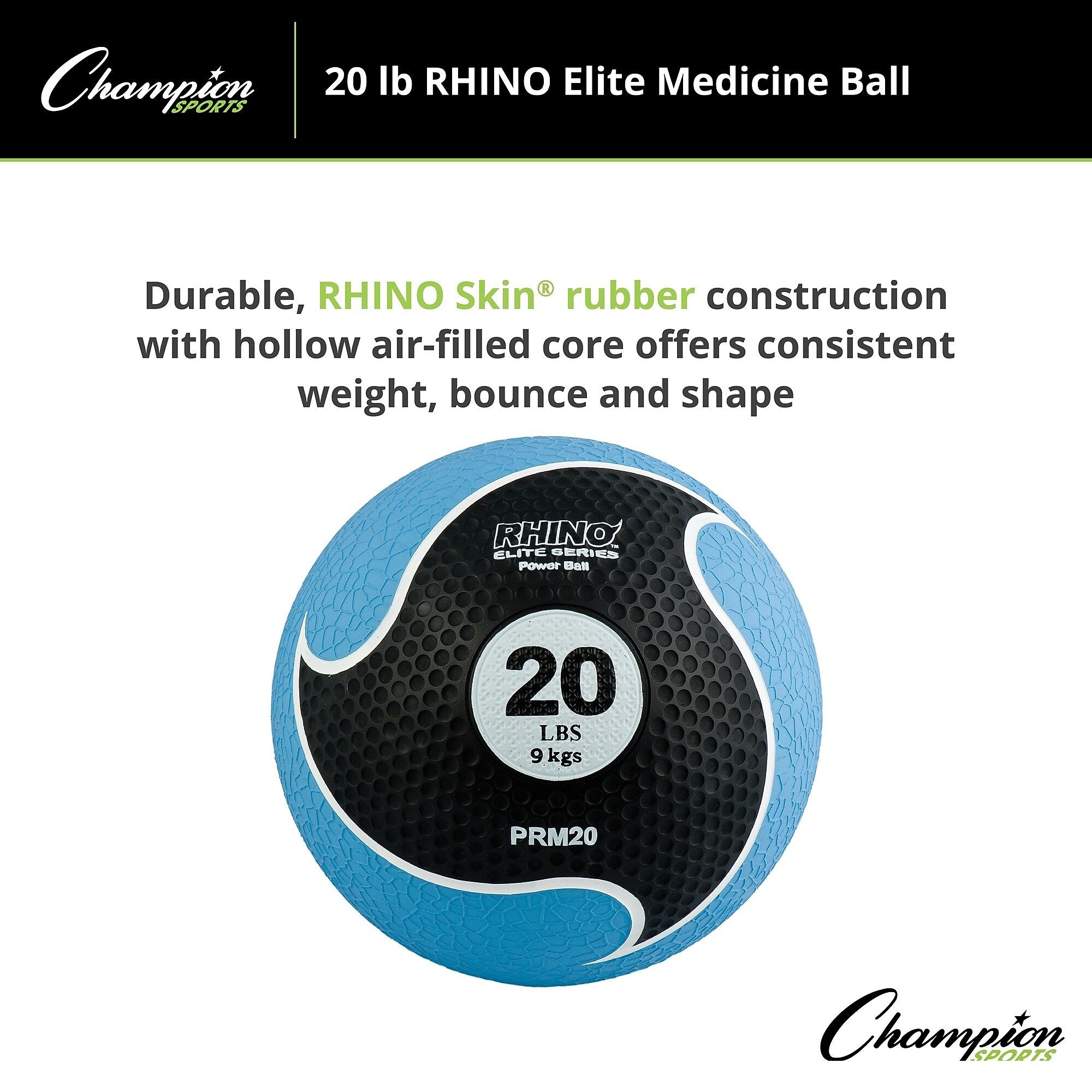 Champion Sports 20 lbs. Rhino Elite Medicine Ball, Blue (CHMP702)