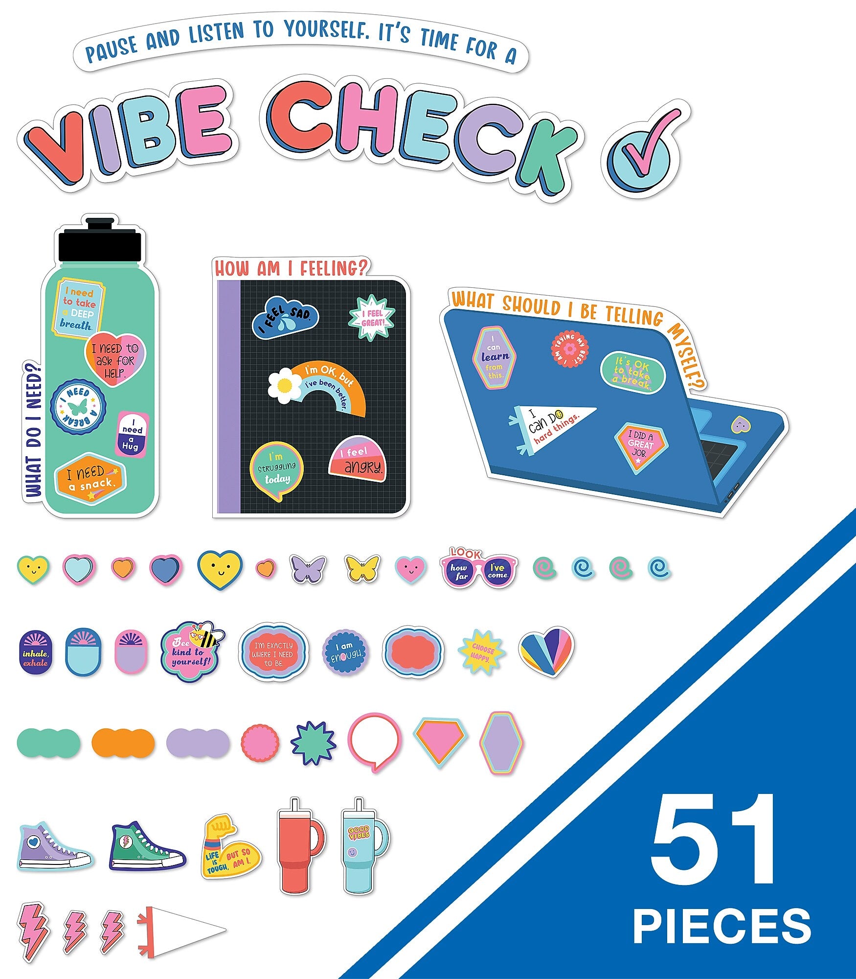 Carson Dellosa Education We Stick Together Vibe Check Bulletin Board Set, 51 Pieces (CDP110584)
