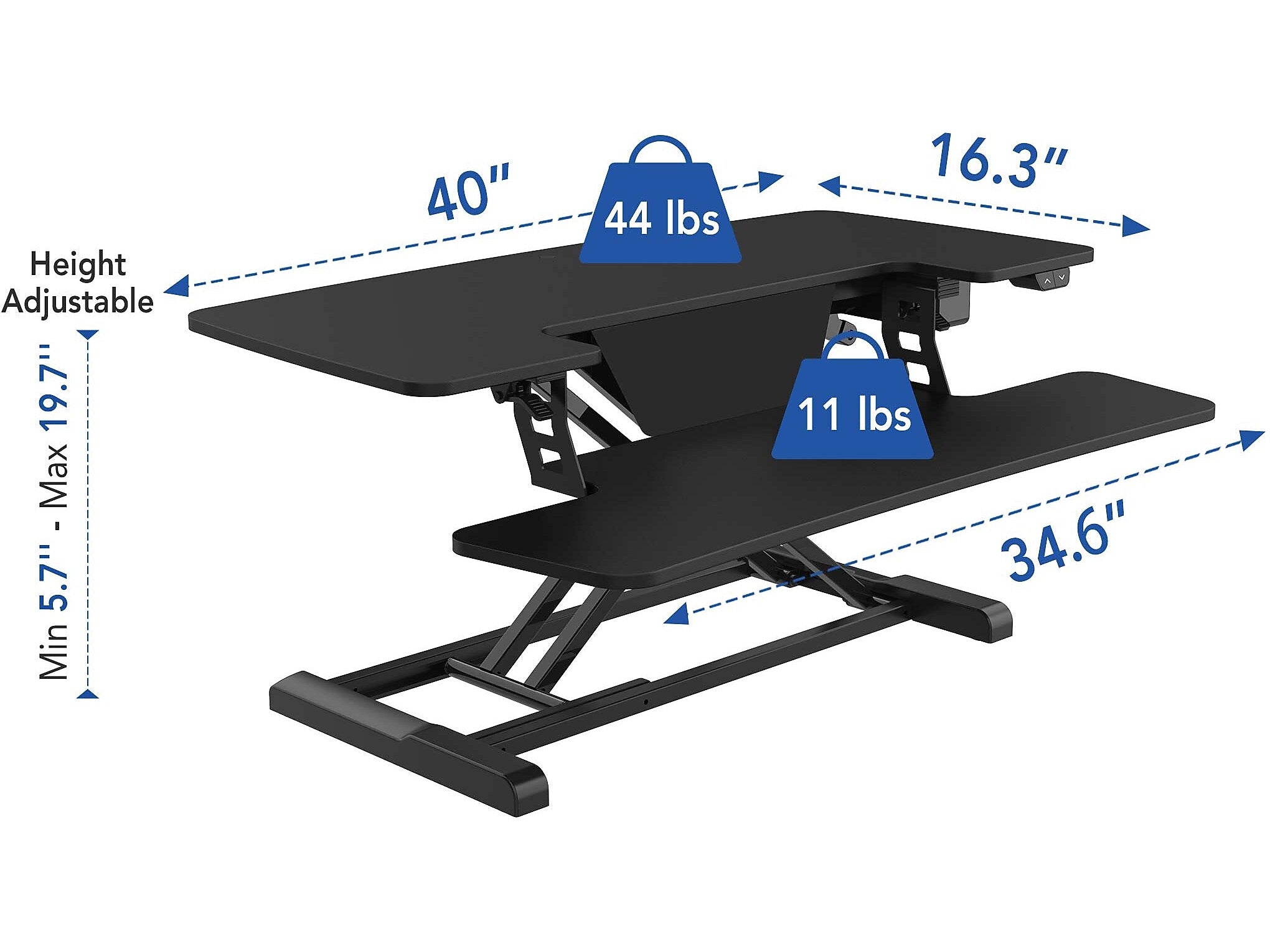 FlexiSpot 40"W Electric Adjustable Standing Desk Converter, Black (EM7L)