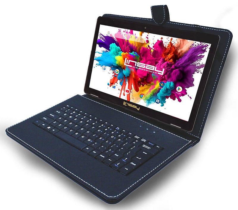 Linsay Octa Core 10.1" Tablet, 4GB RAM, 128GB Storage, Android 13, Bundled with Black Keyboard, Backpack, and Stylus Pen