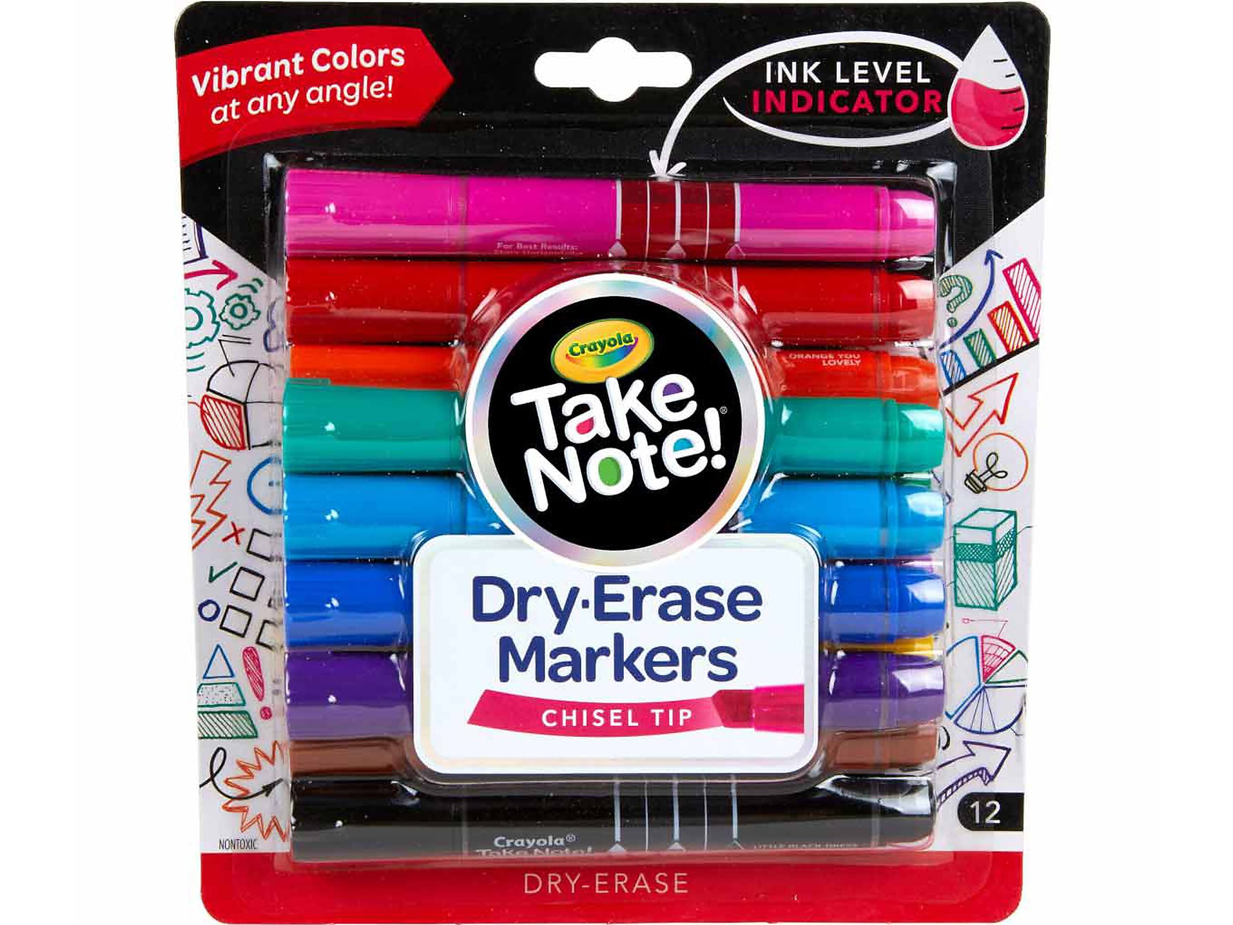 Crayola Take Note! Tank Dry-Erase Markers, Chisel Tip, Assorted Colors, 12/Pack (58-6545)