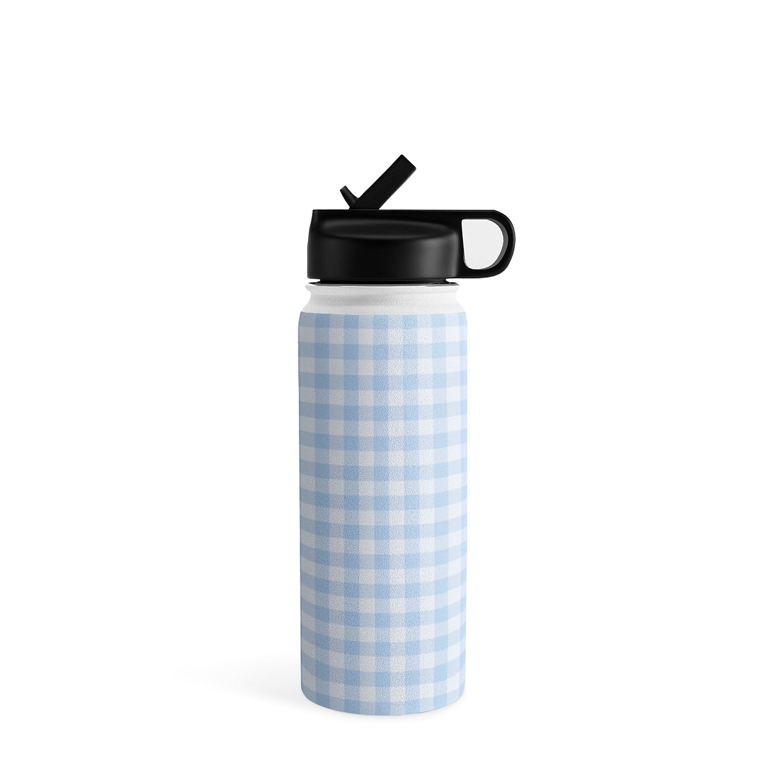 DENY Designs Gingham Pattern Blue by Colour Poems Stainless Steel Double Wall Insulated Water Bottle, 18 oz. (76628-WBTL05)