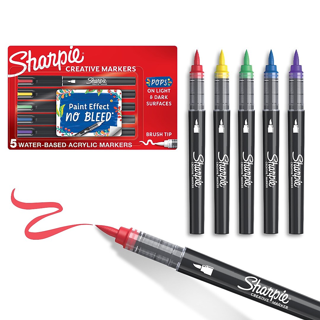 Sharpie Water-Based Creative Markers, Brush Point, Assorted Colors, 5/Pack (2196904)