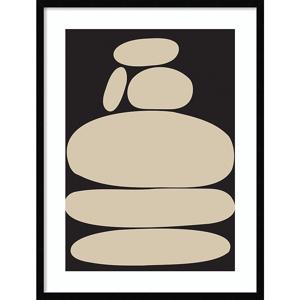 Amanti Art Zen River Rocks Black And Tan by The Creative Bunch Studio Wood Framed Wall Art Print, 25" x 33" (A42675532112)