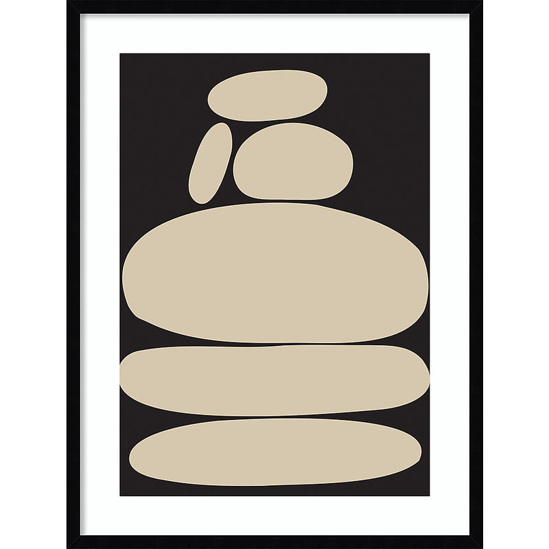 Amanti Art Zen River Rocks Black And Tan by The Creative Bunch Studio Wood Framed Wall Art Print, 25" x 33" (A42675532112)