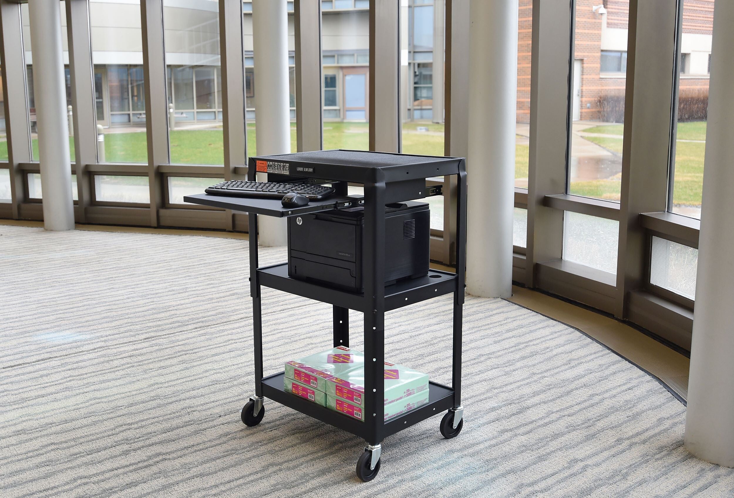 Luxor 3-Shelf Metal Mobile Utility Cart with Lockable Wheels, Black (UCMT1KB)