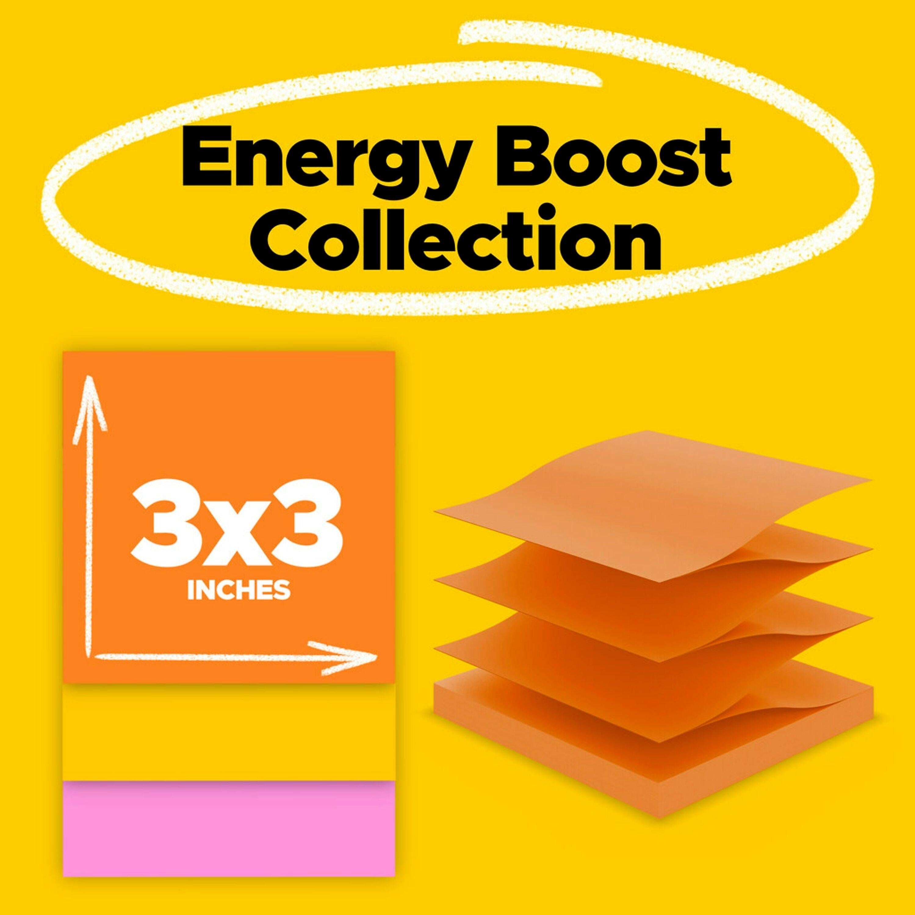 Post-it Super Sticky Pop-up Notes, 3" x 3", Energy Boost Collection, 90 Sheet/Pad, 10 Pads/Pack (R33010SSAU)