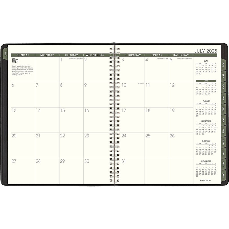 2025-2026 AT-A-GLANCE Recycled 8.25" x 11" Academic Weekly & Monthly Appointment Book, Faux Leather Cover, Black (70-957G-05-26)