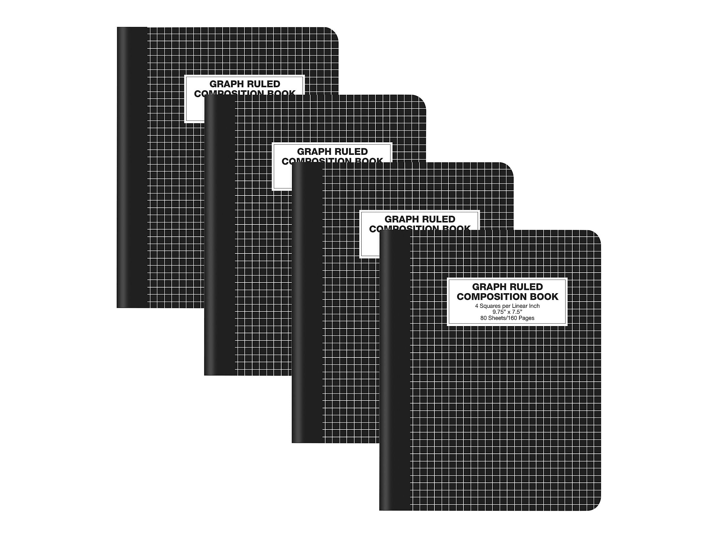 Better Office Composition Notebooks, 7.5" x 9.75", Graph Ruled, 80 Sheets, Black, 4/Pack (25604-4PK)