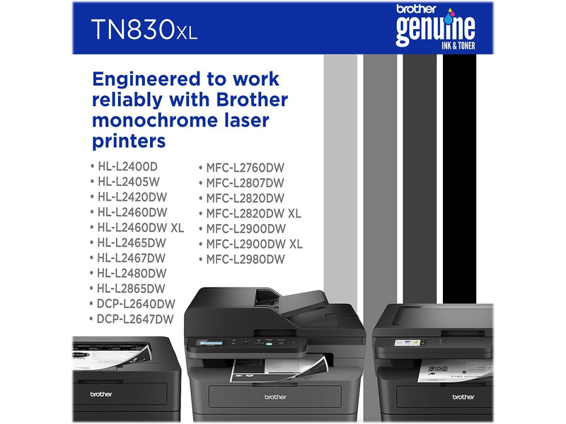 Brother TN830XL Black High Yield Toner Cartridge, Print Up to 3,000 Pages