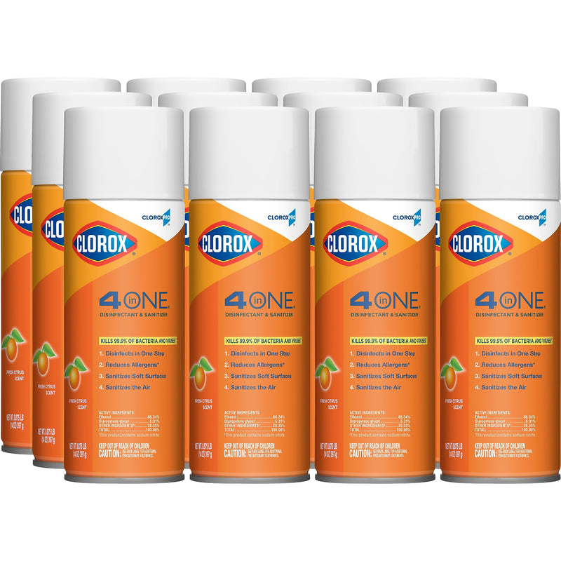 CloroxPro 4 in One Disinfectant & Sanitizer, Citrus Scent, 14 oz., 12/Carton (31043)