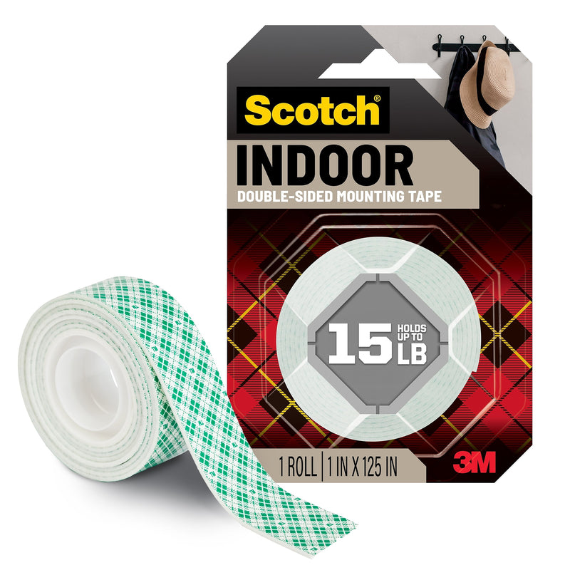 Scotch Double-Sided Indoor Mounting Tape, 1" x 3.47 yds., White (314S-MED)