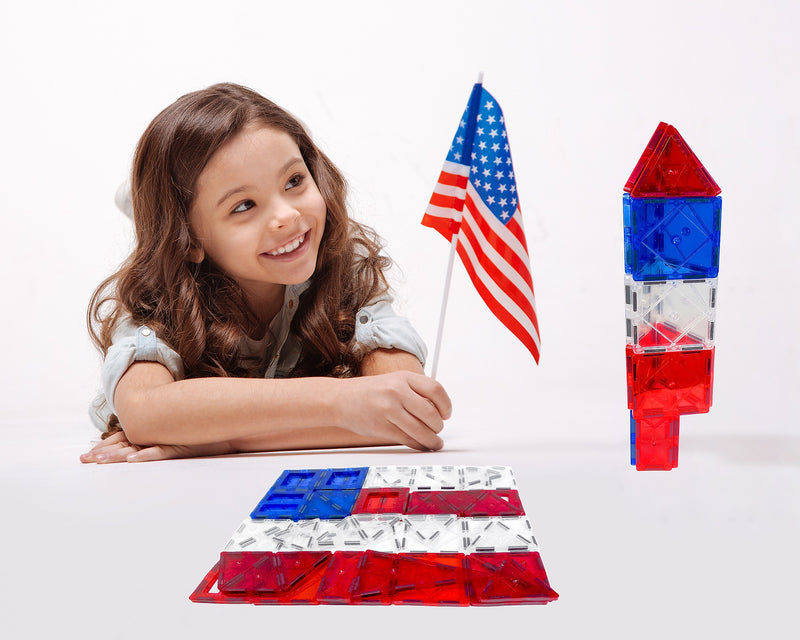 Tytan Toys Red White & Blue Magnetic Tiles & Building Blocks, 60 Pieces/Kit (ACTYT019)