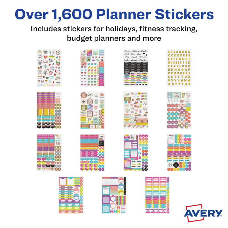 Avery Planner Stickers Variety Pack, Assorted Colors, 1,656/Pack (6785)