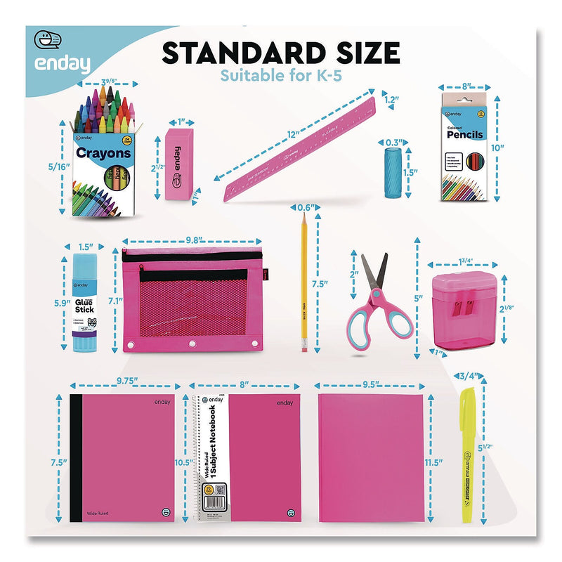 Enday Back to School Supplies Kit for Grades K-5, Pink (1315)