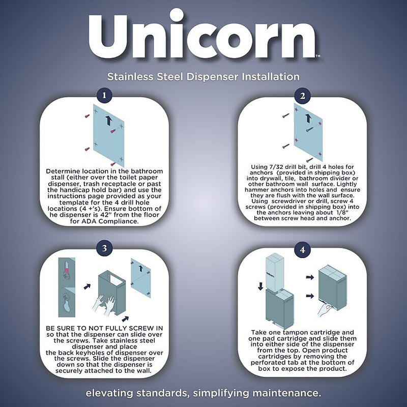UNICORN Stainless Steel Wall Mounted Tampon & Pad Dispenser