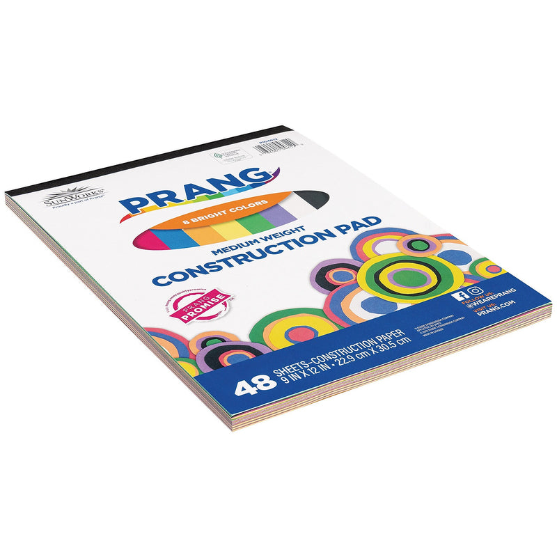Prang 9" x 12" Construction Paper Pad, Assorted Colors, 48 Sheets/Pad, 12 Pads/Bundle (PAC104612-12)