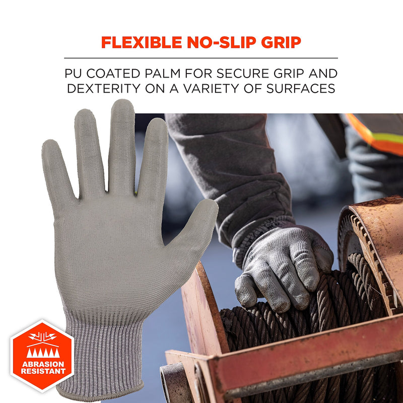 Ergodyne ProFlex 7024 PU Coated Cut-Resistant Gloves, ANSI A2, Gray, Medium, 1 Pair (10403)