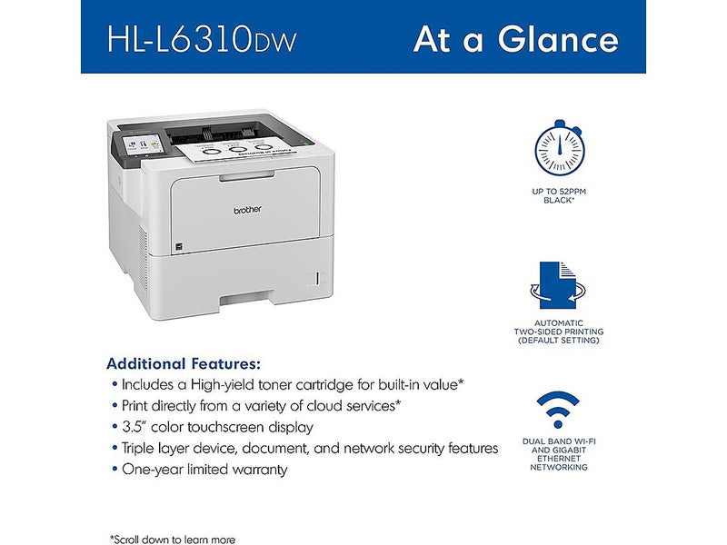 Brother HL-L6310DW Laser Printer, Single-Function, Print