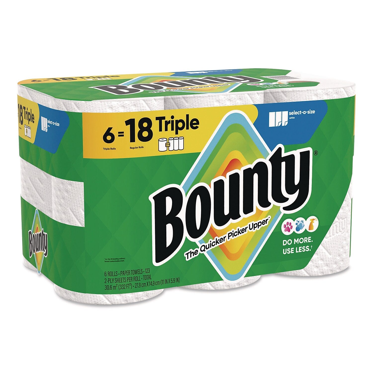 Bounty Select-A-Size Triple Paper Towels, 2-Ply, 123 Sheets/Roll, 6 Rolls/Carton (80799721)