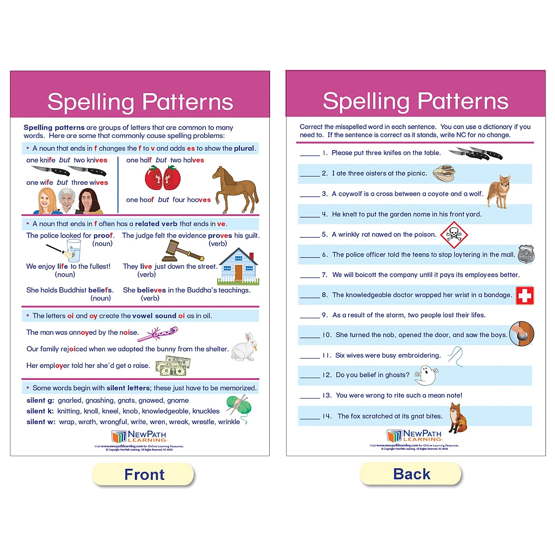 NewPath Learning Spelling Rules Bulletin Board Chart Set, 12" x 18", 7/Set (NP-923501)